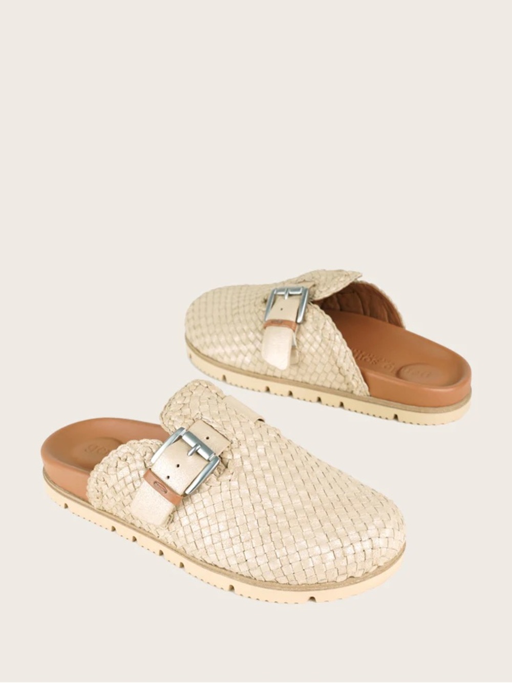 Gentle Souls by Kenneth Cole Brantley Buckle Woven Leather Slides Sand Size 7